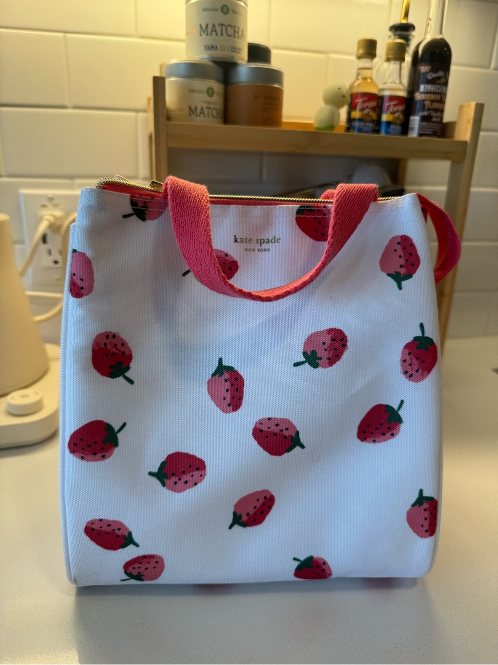 kate spade Strawberry Print Lunch Tote - Pink on White